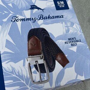 Tommy Bahama Mens Reversible Belt S/M 32-36 Braided Navy & Brown a0254